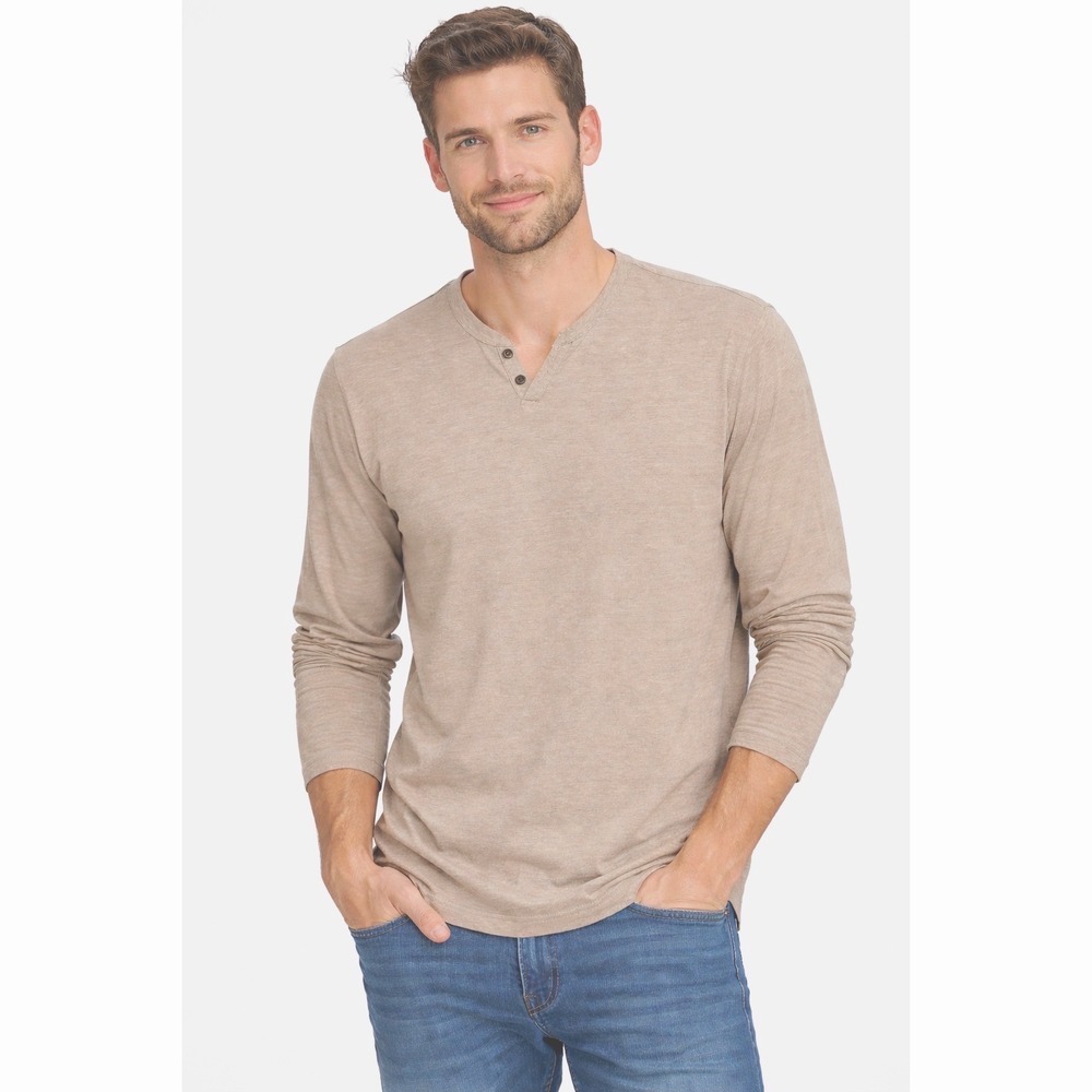 TRUE‎ CRAFT Mens Tan Long Sleeve Henley Shirt Size XL Normcore Minimalism 100-40